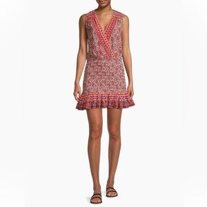 Veronica Beard Cox Paisley Shirred Surplice Minidress